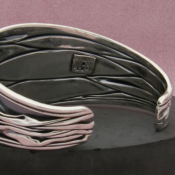 taxco mexico sterling silver vintage river textured cuff bracelet size 6.25in - Picture 3 of 3